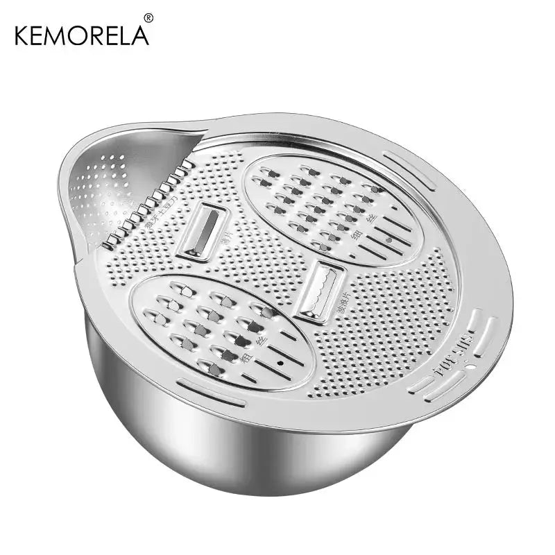 KEMORELA 2-In-1 Wash and Cut Vegetable Drain Bowl Stainless Steel 304 Rice Washing Bowl and Fruit and Vegetable Strainer