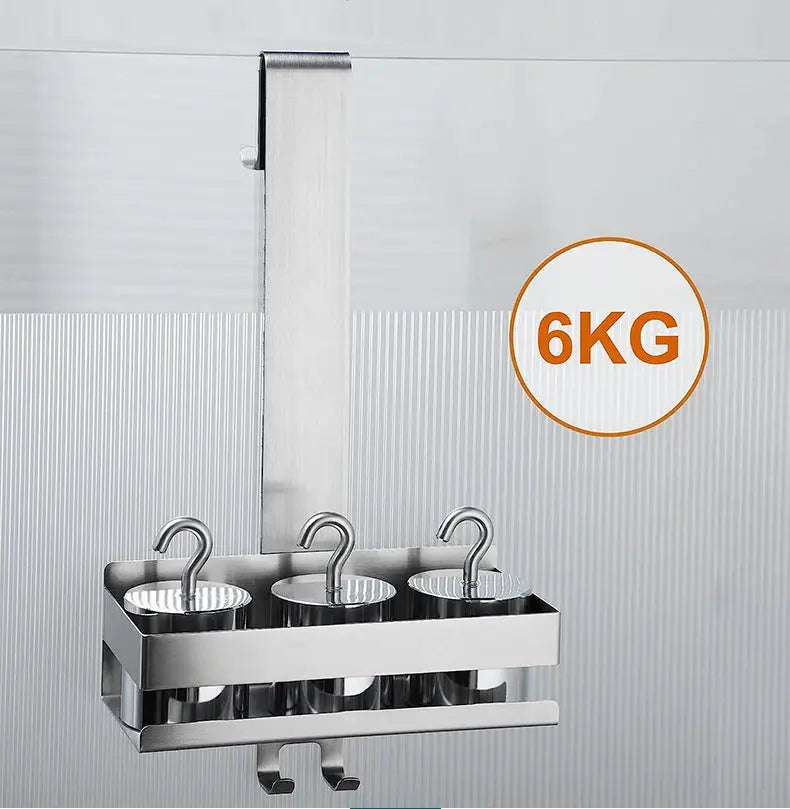 Movable stainless steel bathroom shower shelf organizer with three cup holders, no-drill installation