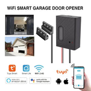 Smart Garage Door Opener black controller with sensors; Tuya Smart Life compatible, Alexa & Google Assistant, no hub