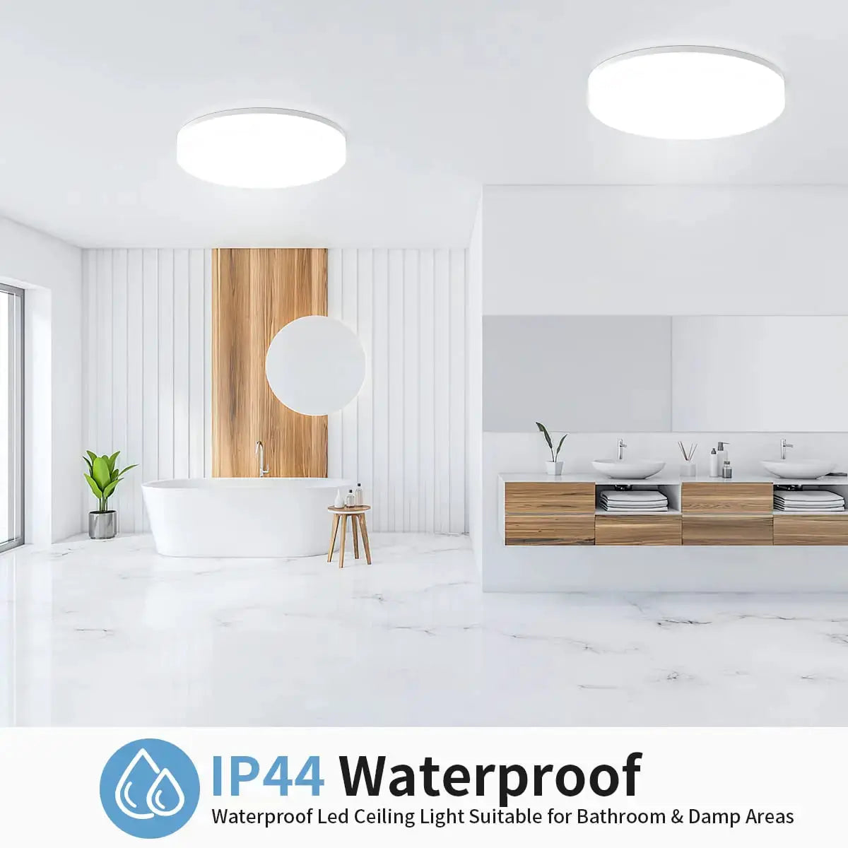 IRALAN LED ceiling light, ultra-thin round white fixture, IP44 waterproof for bathroom and living spaces