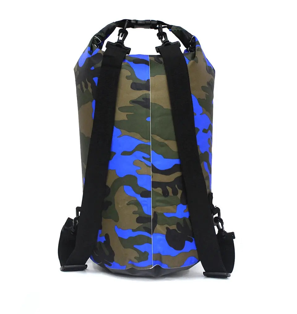 Dry bag waterproof Simples Market in blue camouflage with black adjustable shoulder straps