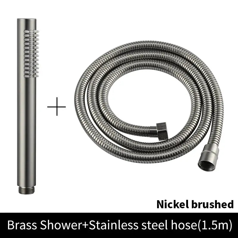 Shower head and stainless steel hose in nickel brushed finish, 2-piece set, Simples Market