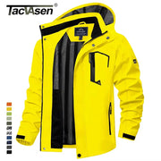 TacVasen men's yellow waterproof rain jacket with mesh lining and zip pockets