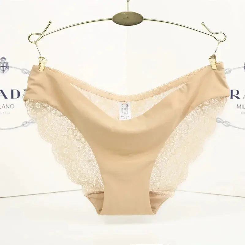 Panties Simples Market seamless low-rise lace underwear in beige, cotton blend with lace side panels