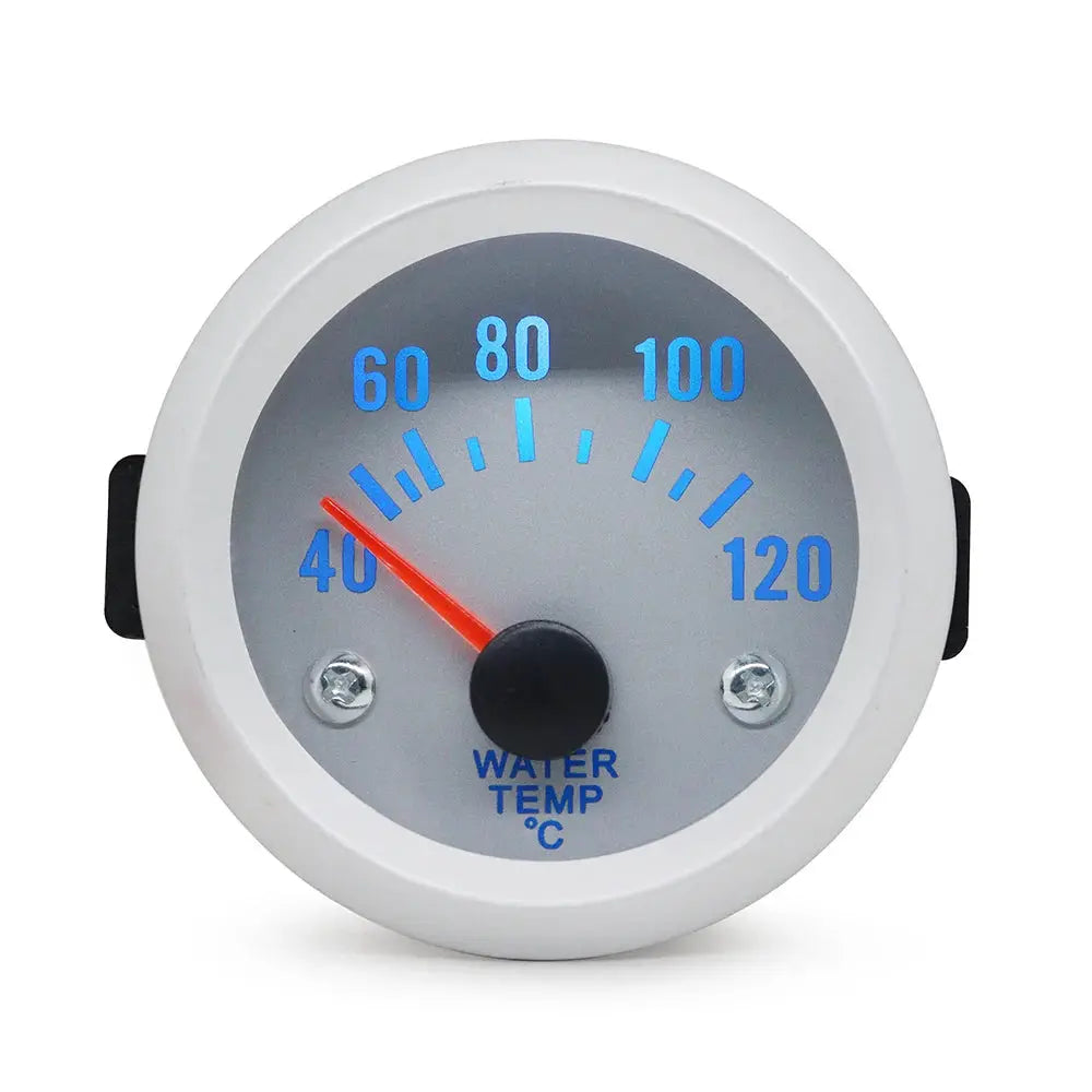 Dragon Gauge 2-inch LED car gauge with water temperature dial, white bezel, blue numerals, red needle