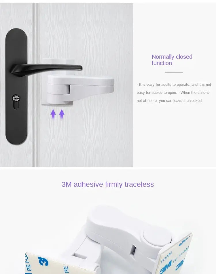 Simples Market universal door safety latch, white adhesive lock for childproofing with 3M tape