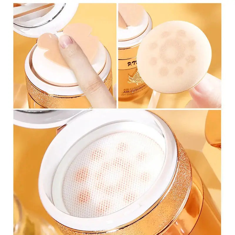 AuraGlow Air Cushion BB Cream Moisturizing Oil Control Foundation Concealer Whitening With Butterfly Powder Puff