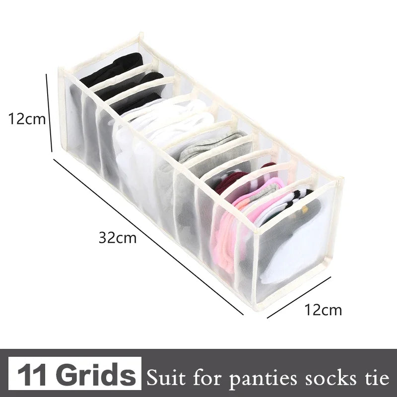 Simples Market 11-grid underwear organizer box for bras, panties and socks, white fabric storage divider, 32x12x12 cm