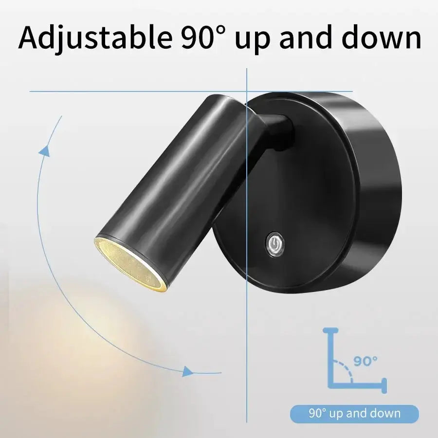 Rechargeable LED wall lamp by Simples Market, black magnetic spotlight with 360° rotation and touch switch
