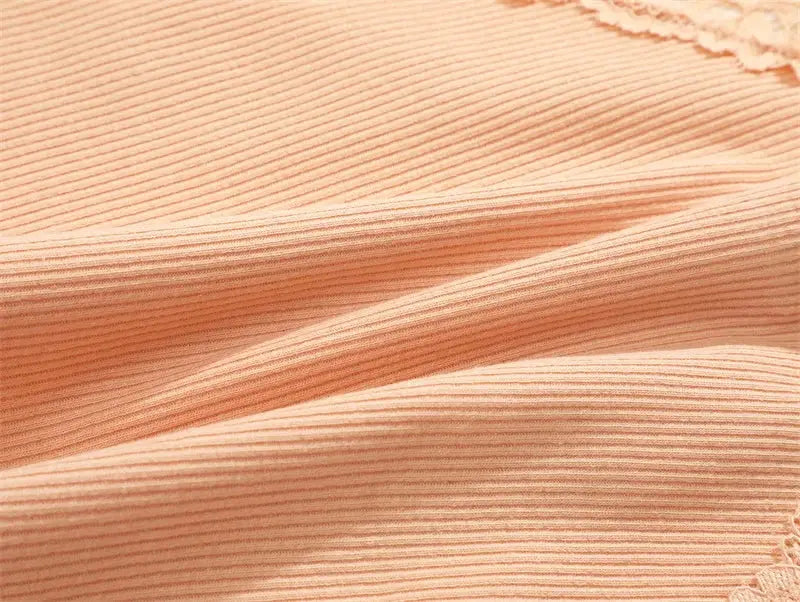 Panties set fabric close-up; peach ribbed cotton, Simples Market.