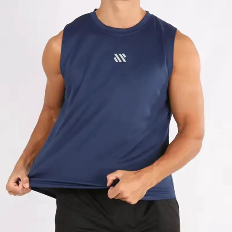 Men's bodybuilding sleeveless vest by Simples Market, navy blue mesh gym tank top