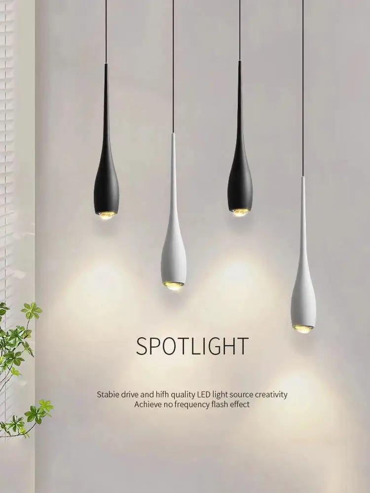MARPOU LED pendant lights by Simples Market, 4-piece black and white teardrop chandeliers with adjustable height