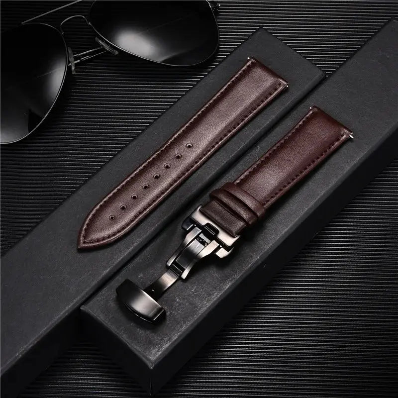 TimberWing Leather Watch Band 18mm 20mm 22mm 24mm Genuine Leather With Stainless Steel Butterfly Buckle Clasp
