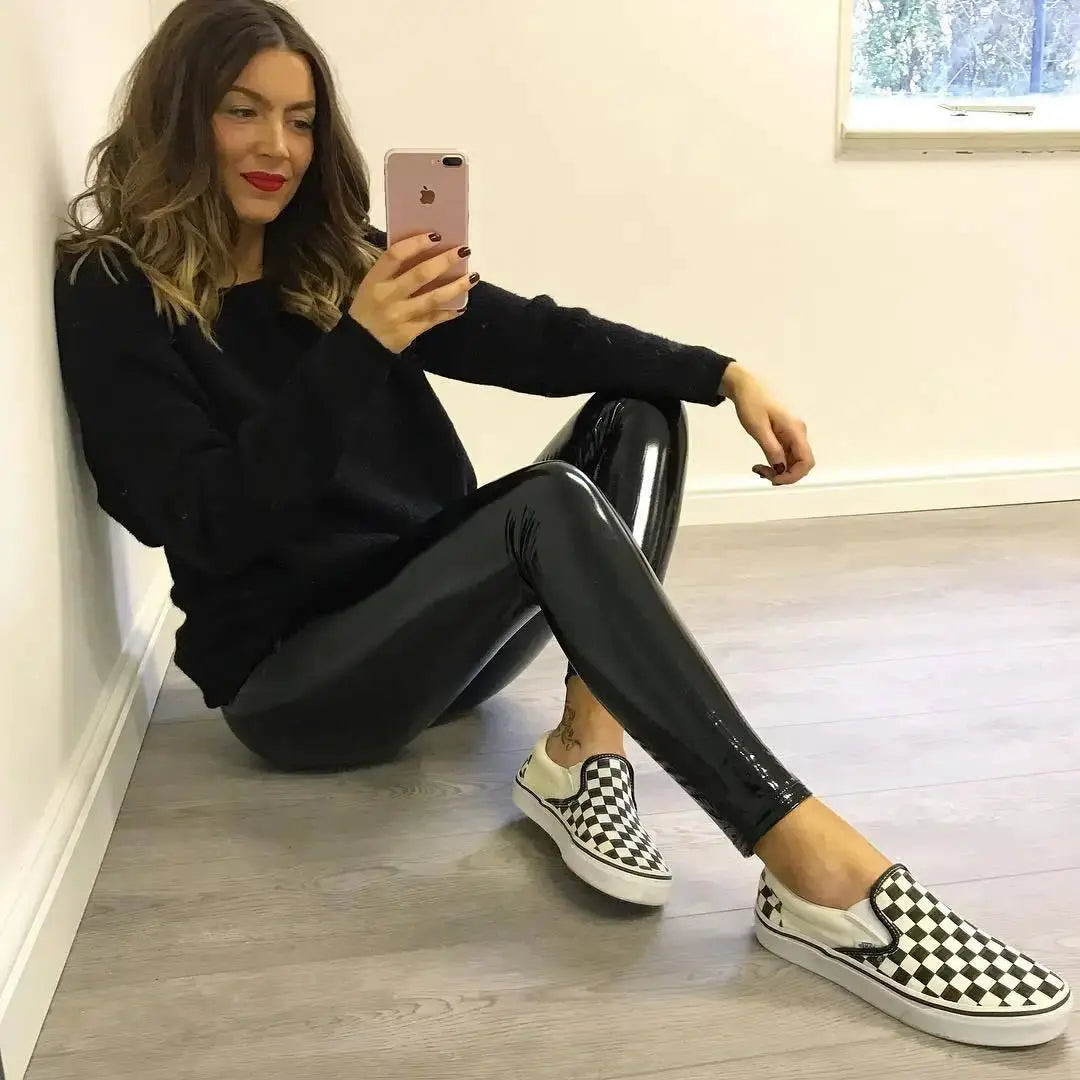 New Bright PU Pants for women, black shiny leather-look slim leggings by Simples Market