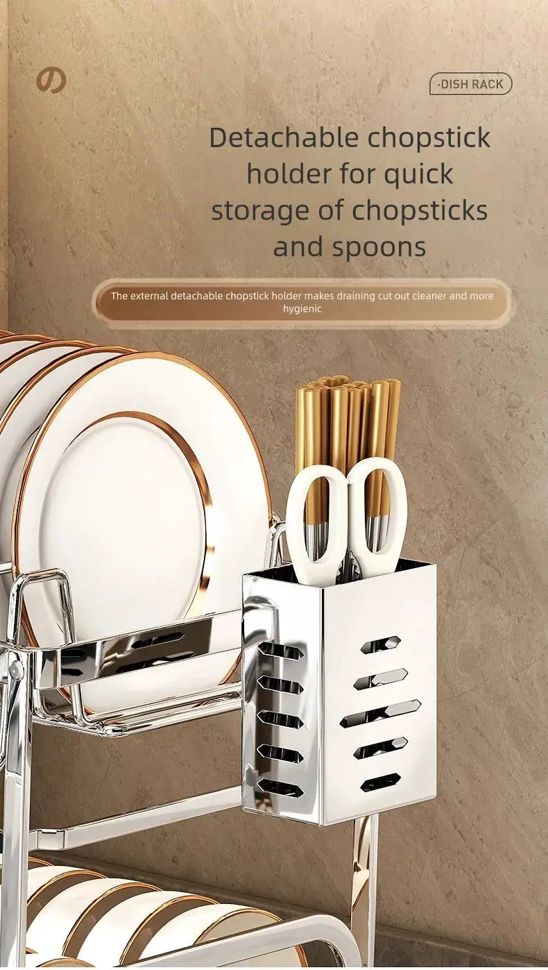 Stainless steel kitchen storage rack with bowl and plate storage and detachable chopstick holder