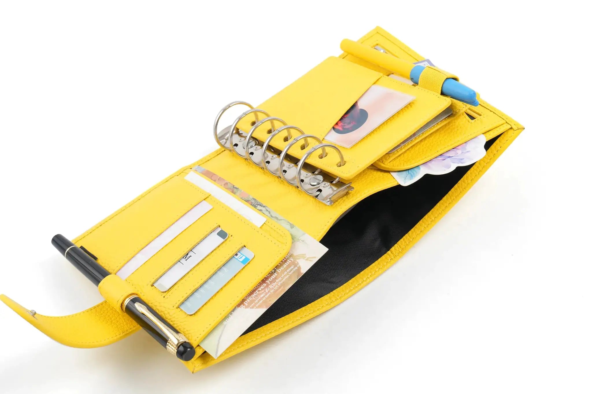 Moterm Luxe 2.0 pocket planner in yellow pebbled leather with 30mm ring binder and card slots