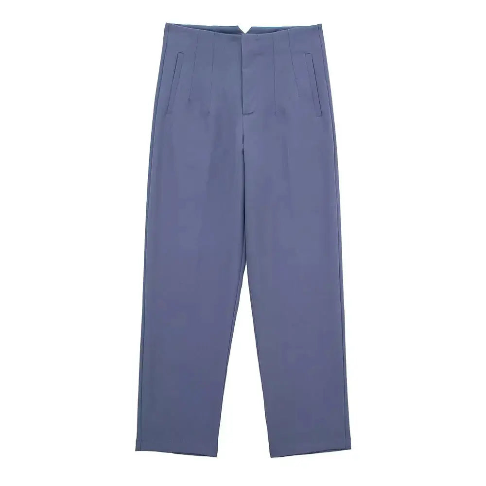 Duoperi Women High Waist Trousers Solid Color Premium Polyester Blend for Comfort and Flattering Fit