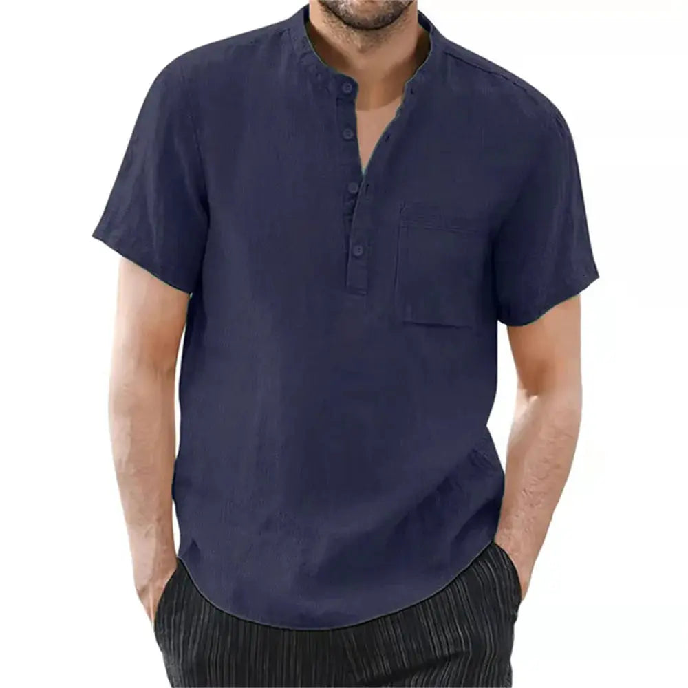 Men's Short Sleeve T Shirt Cotton Linen Blend Breathable Casual Solid Color Summer Shirt