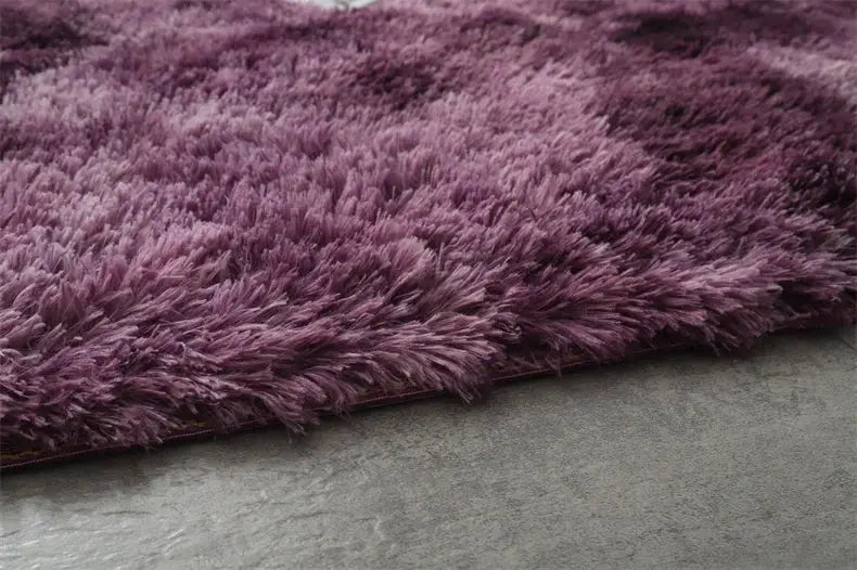Premium Fluffy Area Rug in purple with long shag fibers for living room.