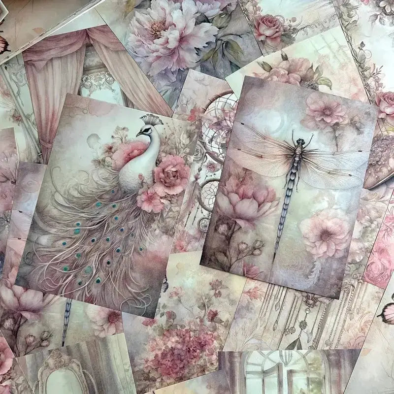 50 Pieces Vintage Scrapbooking Paper Set Handmade Craft Materials for DIY Collage and Background Projects