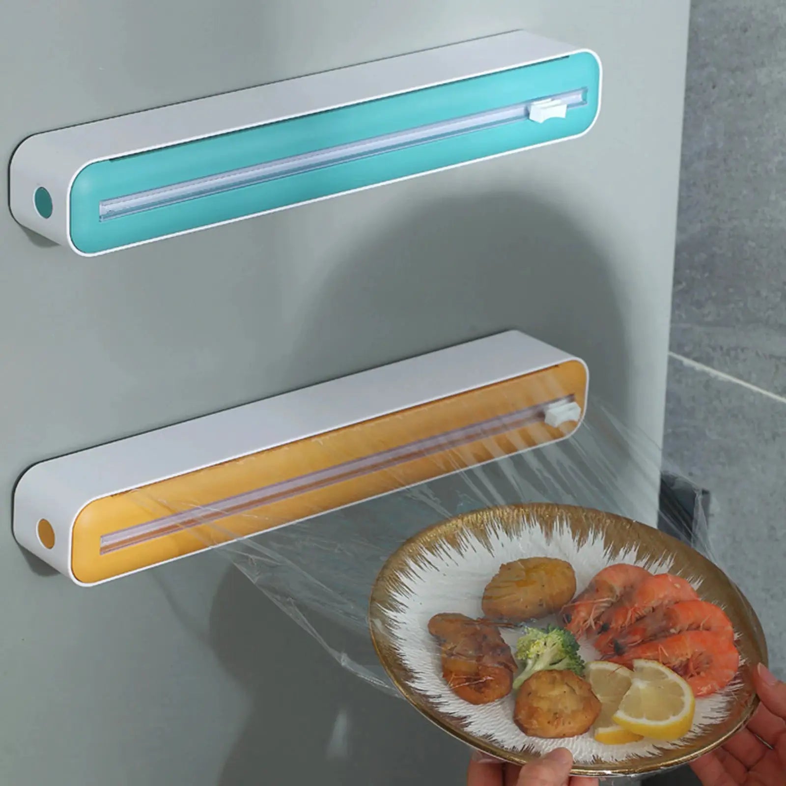 Kitchen Cling Film Cutter With Suction Base Mount For Easy Plastic Wrap Dispensing On Refrigerator