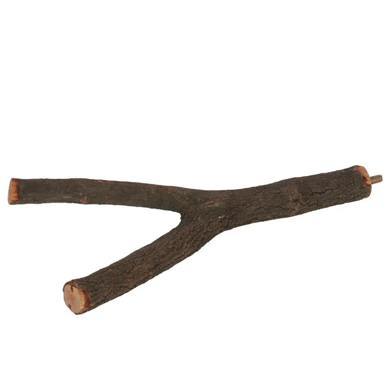 Y-shaped wooden bird perch with bark texture, 15–30 cm, screw fitting