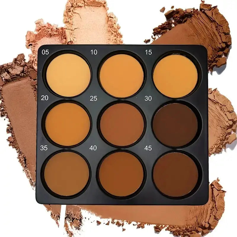 NovaGlo 9 Color Dark Bronze Foundation Palette For Oil Control Matte Finish With Delicate Glitter Contouring Concealer