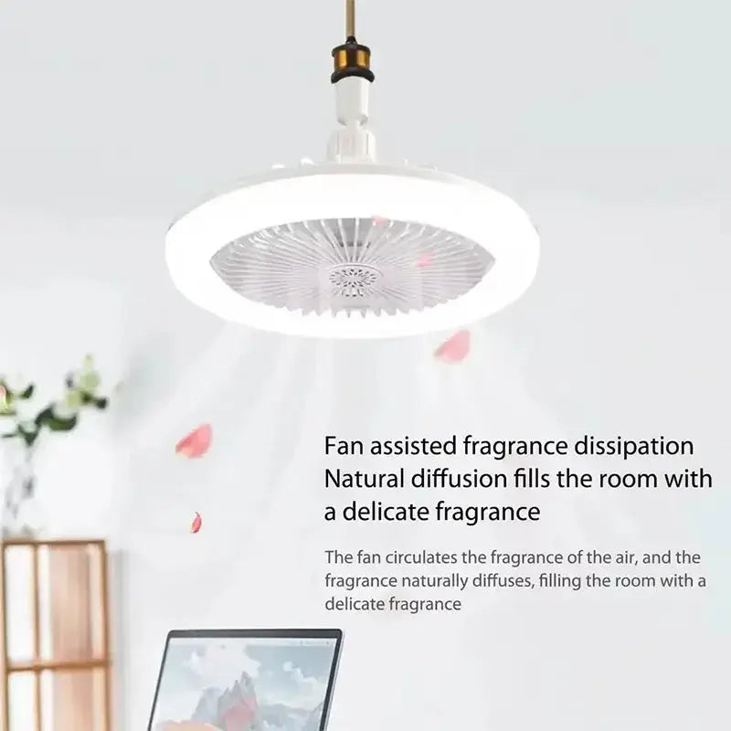 Simples Market 2-in-1 ceiling fan lamp with circular white ring, 3-speed adjustable LED light, E27 base