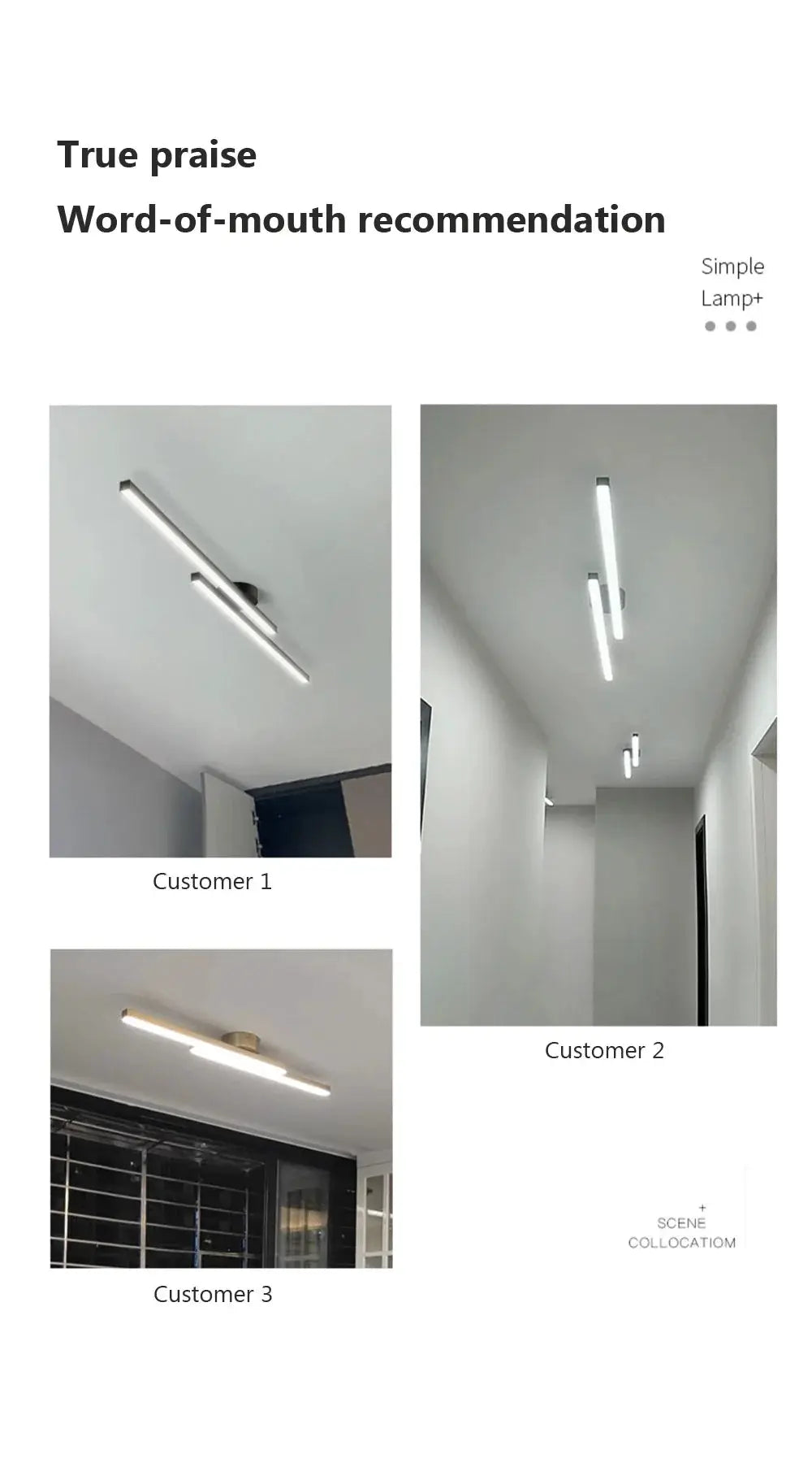 Modern LED ceiling light bar, white finish, 60/80 cm length for bedroom, living room and hallway
