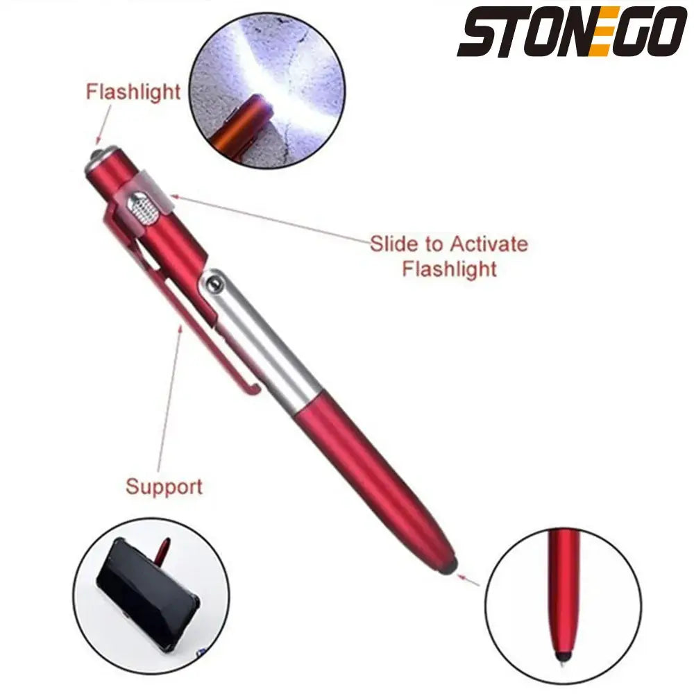 STONEGO red 4-in-1 foldable pen stylus with flashlight and phone stand
