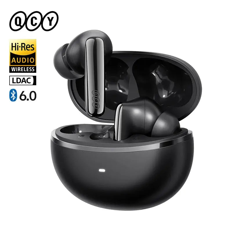 QCY MeloBuds N70 wireless earbuds in black charging case, Bluetooth 6.0 LDAC Hi-Res