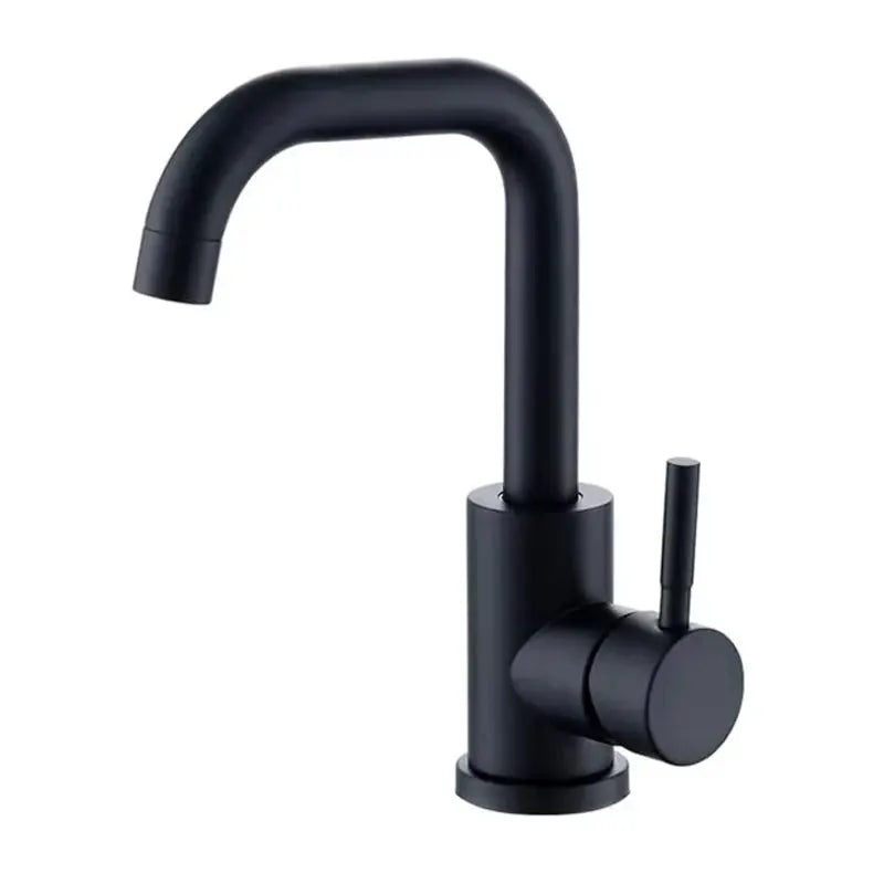 Simples Market bathroom basin faucet, black matte 304 stainless steel, 360° rotating, single-handle mixer.