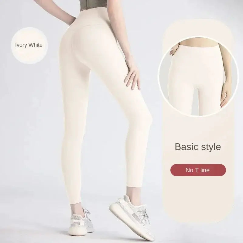 UPF50+ Women Yoga Leggings in Ivory White, high-waist gym leggings with hip-lifting fit