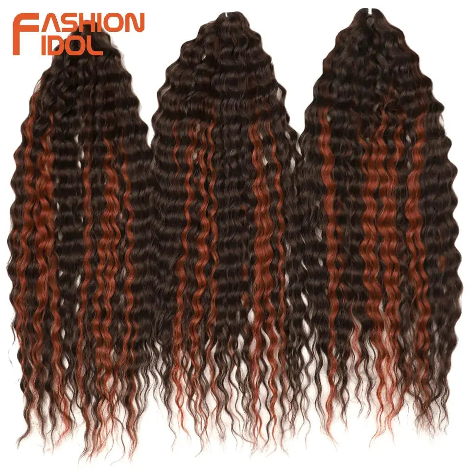 Hair extensions by Fashion Idol, 22in Ariel curl water-wave crochet, synthetic ombre rainbow (3 bundles)
