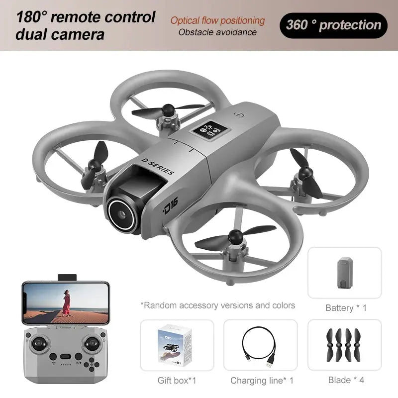 D16 Mini Drone 180 Degree 8K Dual Camera Quadcopter With Five Sided Obstacle Avoidance for Aerial Photography