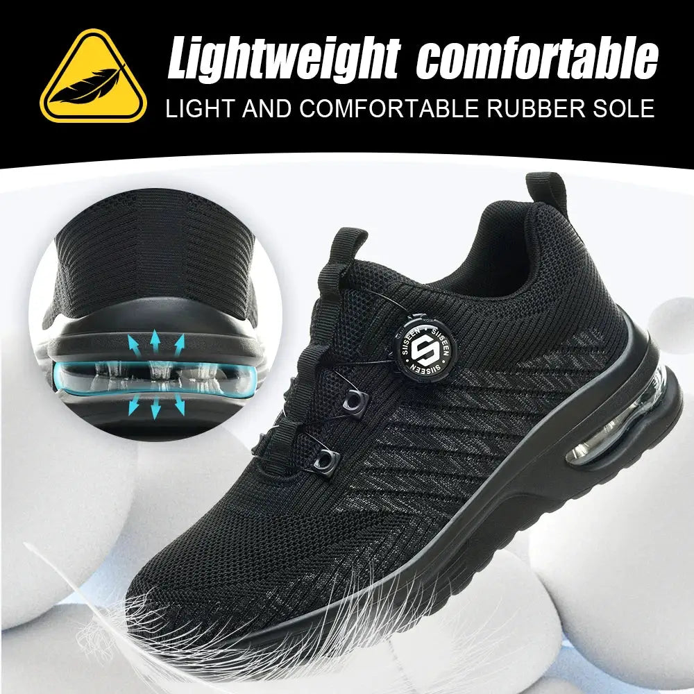 New Men's Rotary Buckle Safety Shoes Anti Impact Anti Piercing Lightweight Work Boots Outdoor Pro