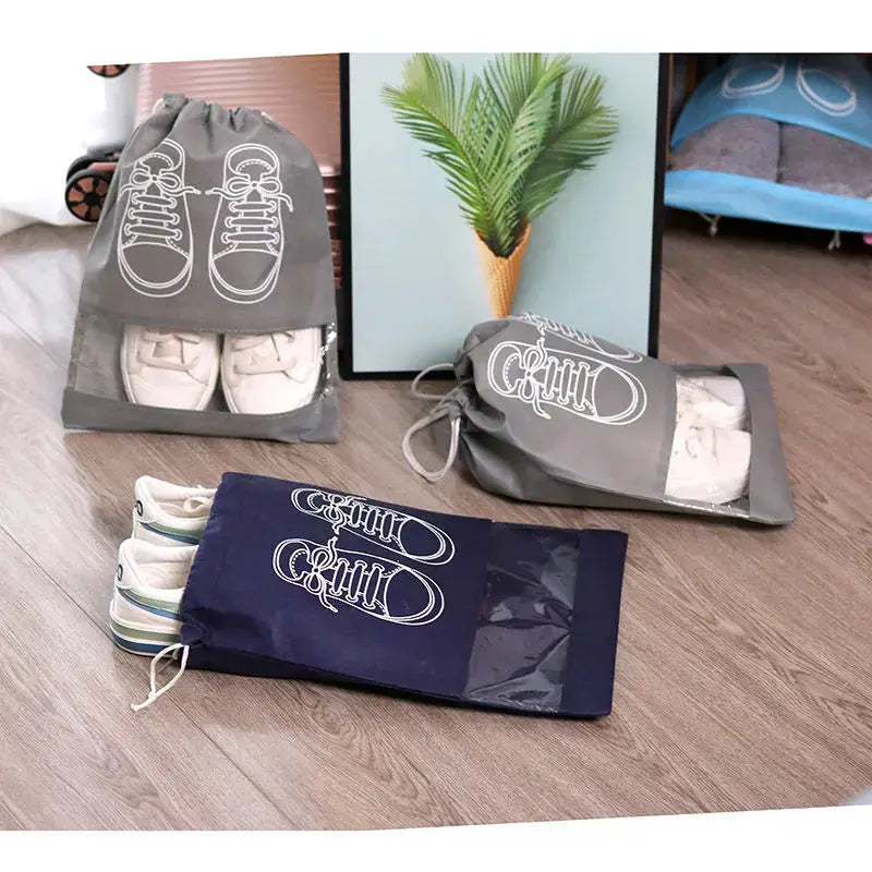 VoyagePro 5 Piece Shoe Storage Bags Set Thickened Nonwoven Fabric With Strap Mouth Waterproof Large Capacity