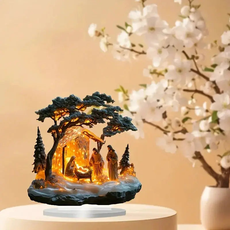 1pc Jesus nativity scene statue with warm LED glow for desktop holiday decor by Simples Market