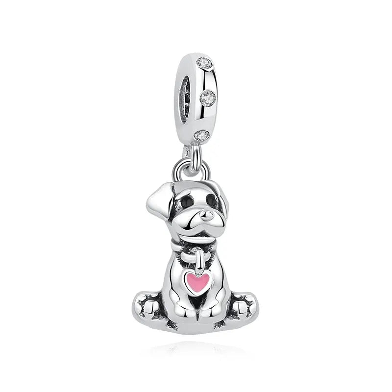 925 Sterling Silver Paw Print Charm Beads for Dogs and Cats Jewelry Pendant Fit for Bracelets Necklaces DIY Projects
