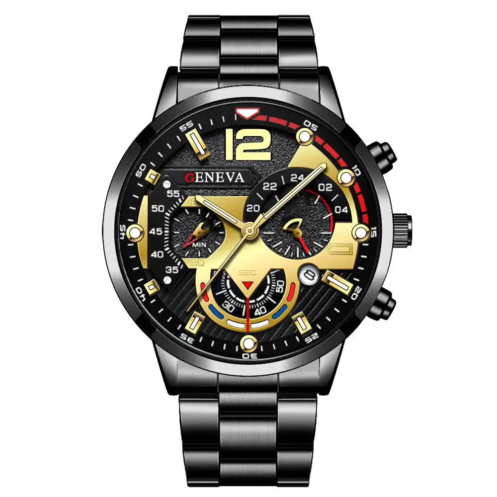 Fashion Men's Stainless Steel Band Analog Quartz Wristwatch With Calendar Minimalist Dial For Casual Wear