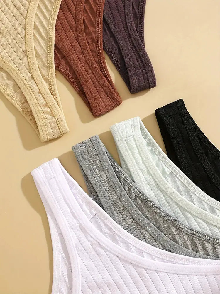 7-pack cotton ribbed G-string panties in assorted colors
