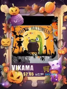 VIKAMA Silk-Wool Rug for children's rooms; Halloween-themed, washable.