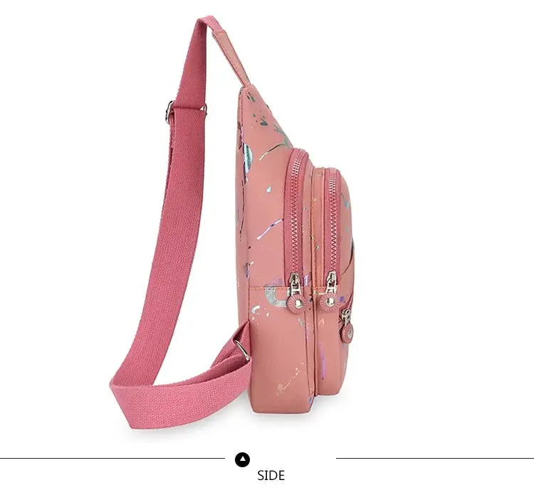 Chest bag crossbody sling backpack for women with two zip pockets, pink, Simples Market