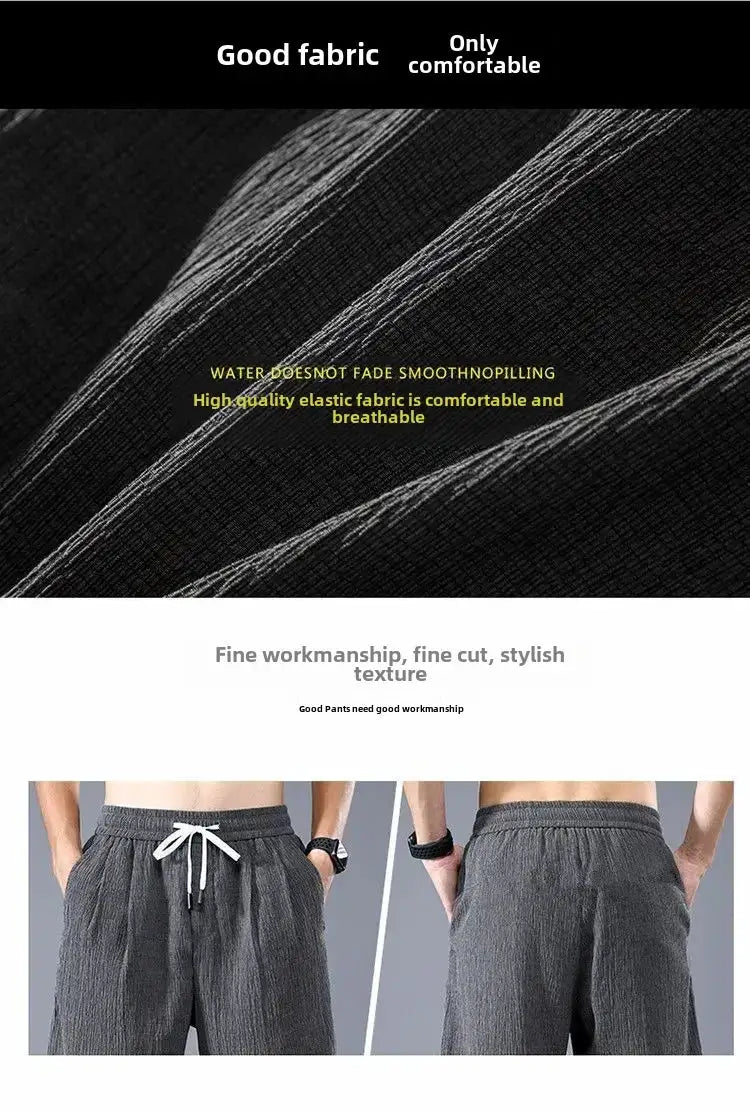 Men's ice silk casual shorts, gray, loose fit, breathable fabric, versatile summer wear for men, everyday comfort