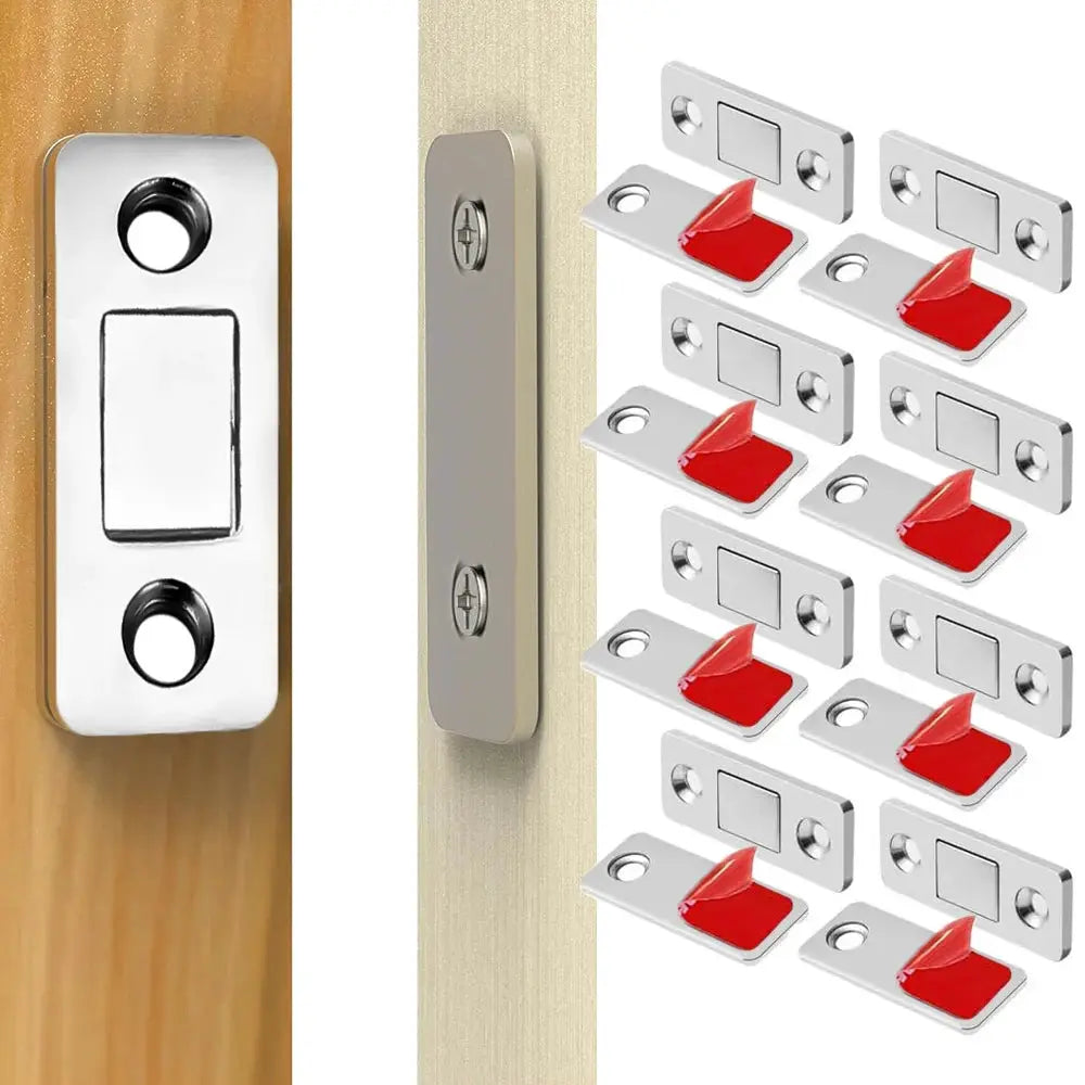 Simples Market magnetic cabinet catches; ultra-thin silver metal plates with red magnets for drawers and doors