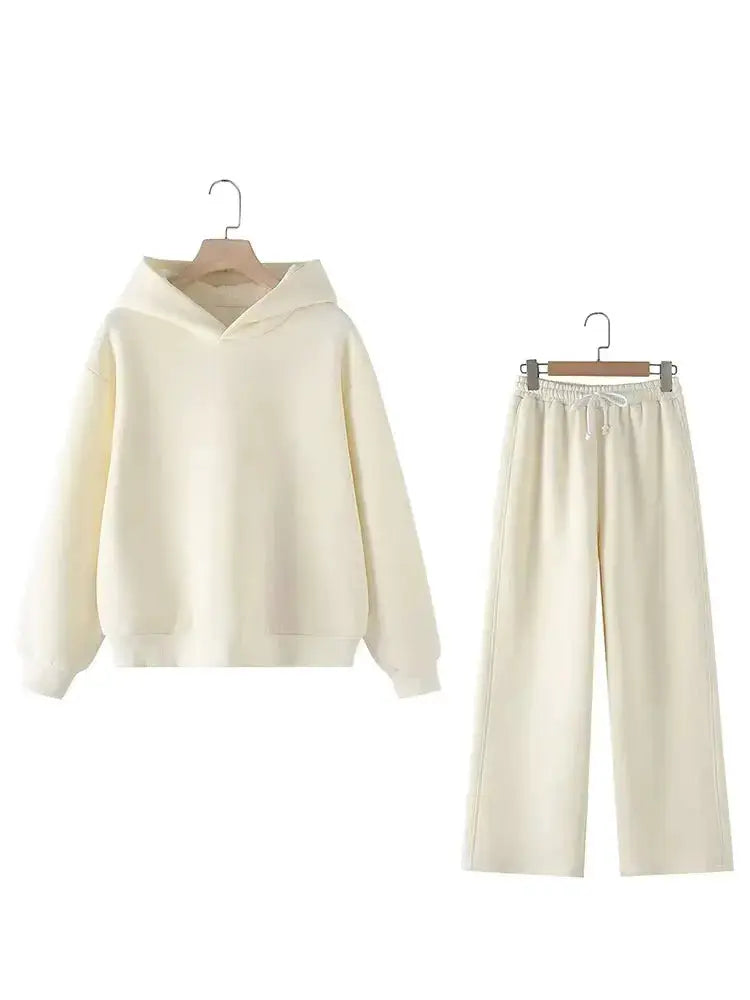 HH Women Solid Long Sleeve Hooded Fleece Pullover Pants Set Casual