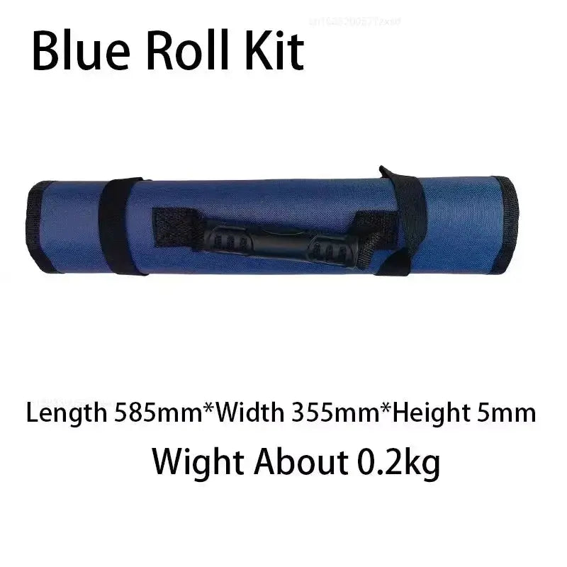 Blue roll-up tool bag by Simples Market, Oxford canvas with carrying handles