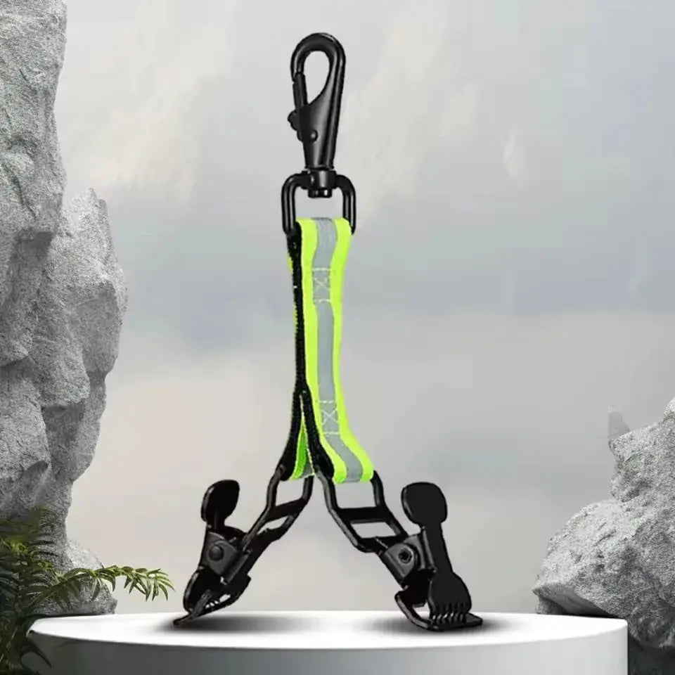Glove strap clip for firefighters with neon reflective strap and dual clamps by Simples Market