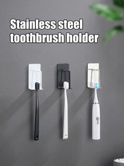 Stainless Steel Toothbrush Cup Holder Wall Mounted Perforation Free Rust Proof Bathroom Shelf Storage Rack
