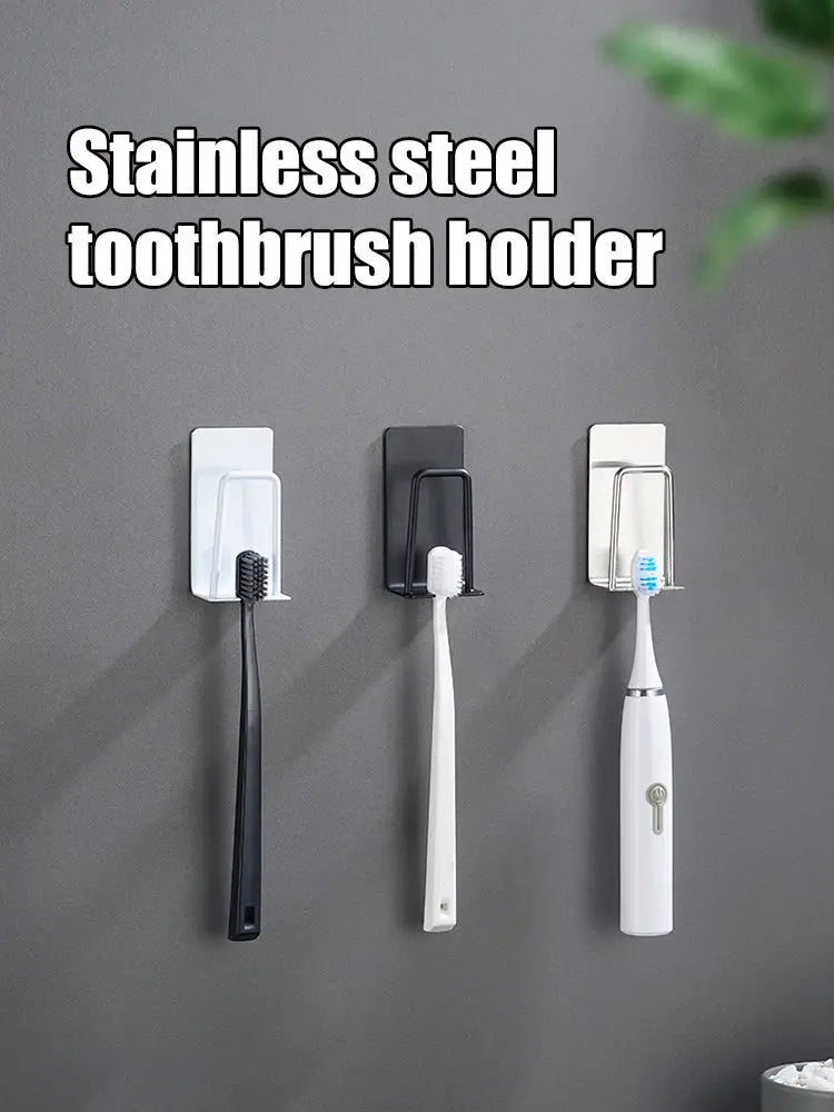 Stainless Steel Toothbrush Cup Holder Wall Mounted Perforation Free Rust Proof Bathroom Shelf Storage Rack